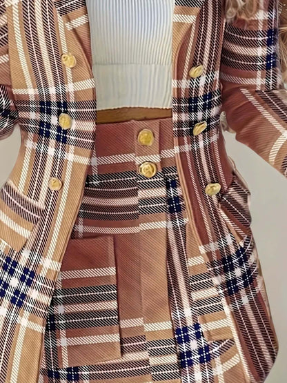 women's Plaid coat with gold buttons formal suit