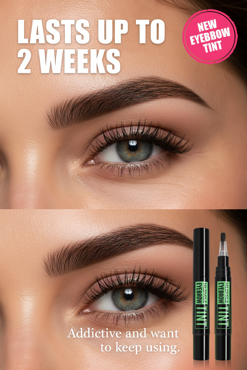 Close-up of bold defined eyebrows showing MlSmile Eyebrow Tint lasts up to 2 weeks...