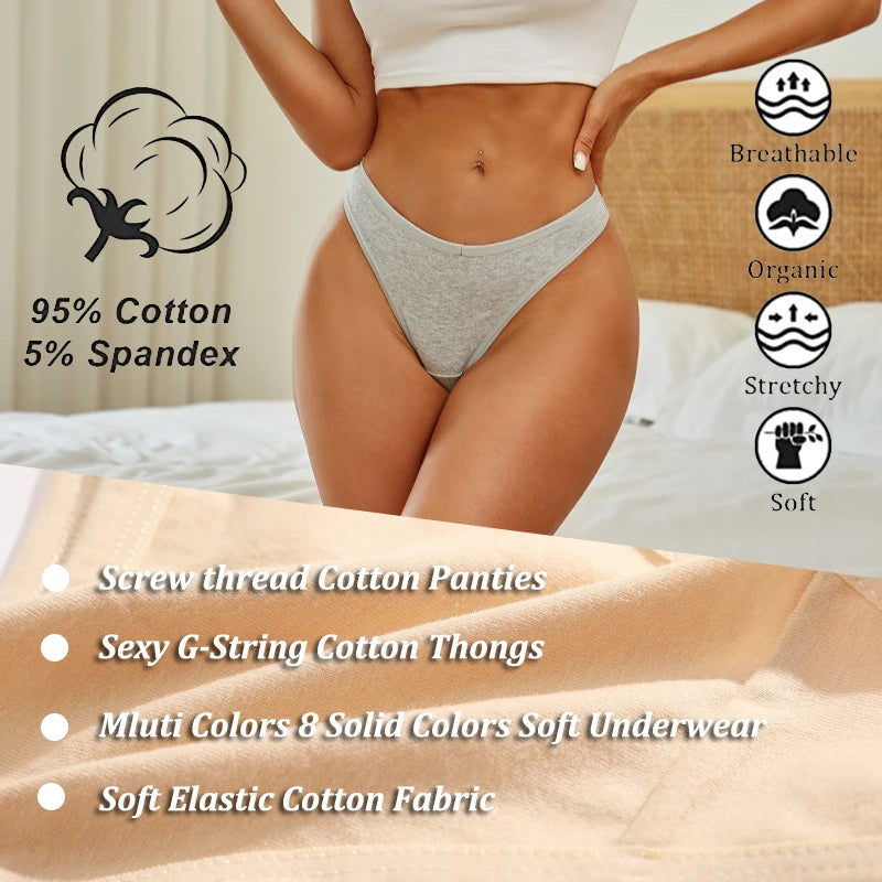 4PCS/Set Cotton Panties for Women Sexy Low Rise G-String Thongs