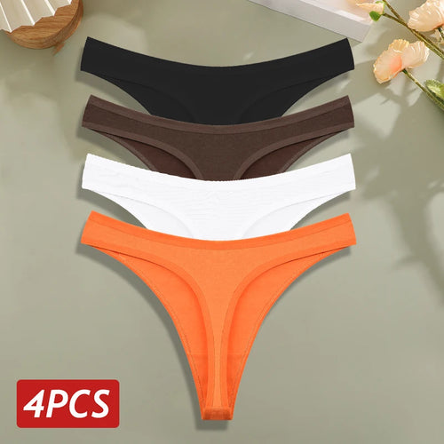 4PCS/Set Cotton Panties for Women Sexy Low Rise G-String Thongs
