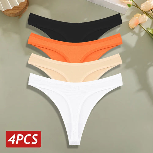 4PCS/Set Cotton Panties for Women Sexy Low Rise G-String Thongs