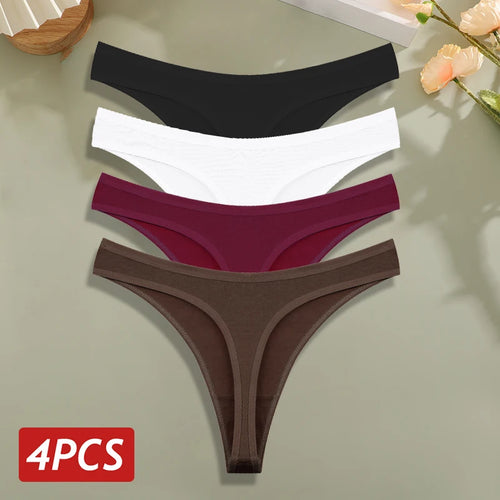 4PCS/Set Cotton Panties for Women Sexy Low Rise G-String Thongs
