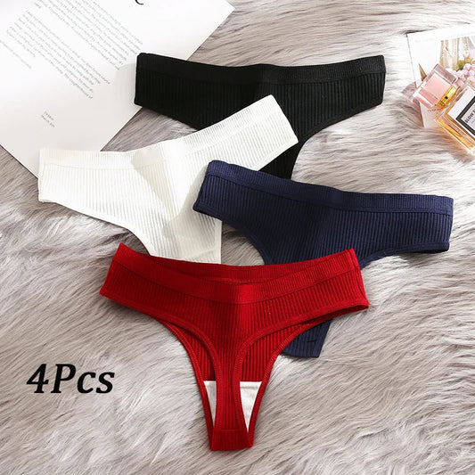 4Pcs Women's Panties G-Strings Set Fashion New Striped Soft Cotton