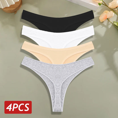 4PCS/Set Cotton Panties for Women Sexy Low Rise G-String Thongs