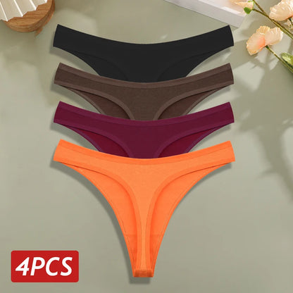 4PCS/Set Cotton Panties for Women Sexy Low Rise G-String Thongs