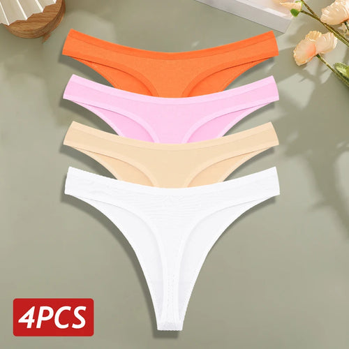4PCS/Set Cotton Panties for Women Sexy Low Rise G-String Thongs