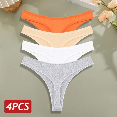 4PCS/Set Cotton Panties for Women Sexy Low Rise G-String Thongs