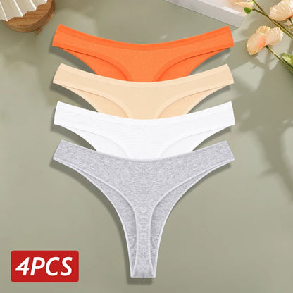 4PCS/Set Cotton Panties for Women Sexy Low Rise G-String Thongs