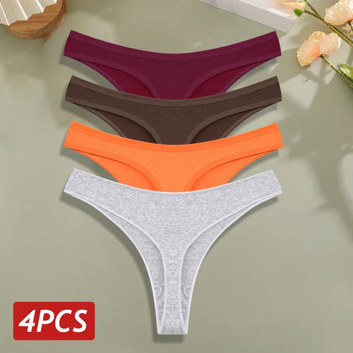 4PCS/Set Cotton Panties for Women Sexy Low Rise G-String Thongs