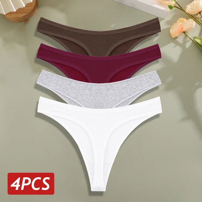4PCS/Set Cotton Panties for Women Sexy Low Rise G-String Thongs