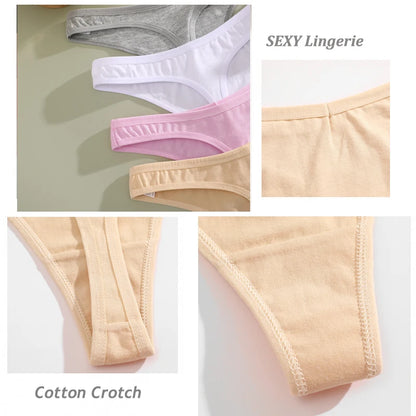 4PCS/Set Cotton Panties for Women Sexy Low Rise G-String Thongs
