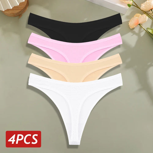 4PCS/Set Cotton Panties for Women Sexy Low Rise G-String Thongs