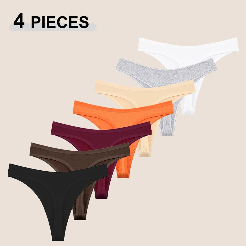 4PCS/Set Cotton Panties for Women Sexy Low Rise G-String Thongs