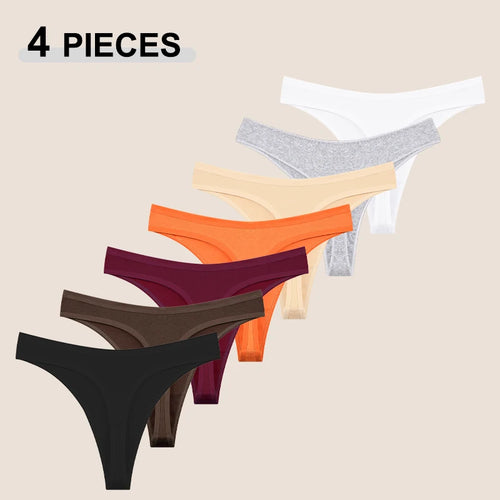 4PCS/Set Cotton Panties for Women Sexy Low Rise G-String Thongs