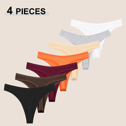 4PCS/Set Cotton Panties for Women Sexy Low Rise G-String Thongs