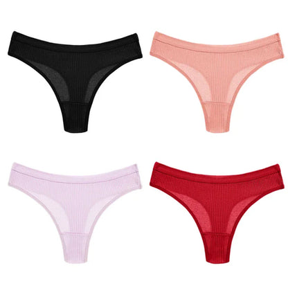 4Pcs Women's Panties G-Strings Set Fashion New Striped Soft Cotton