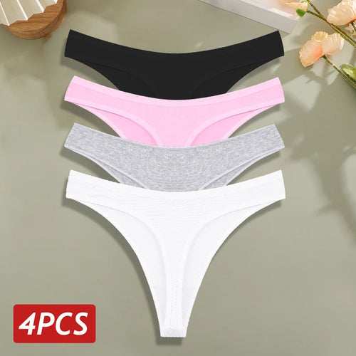 4PCS/Set Cotton Panties for Women Sexy Low Rise G-String Thongs