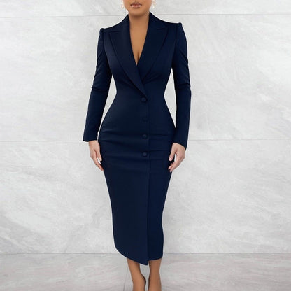 Navy blue suit with a white background