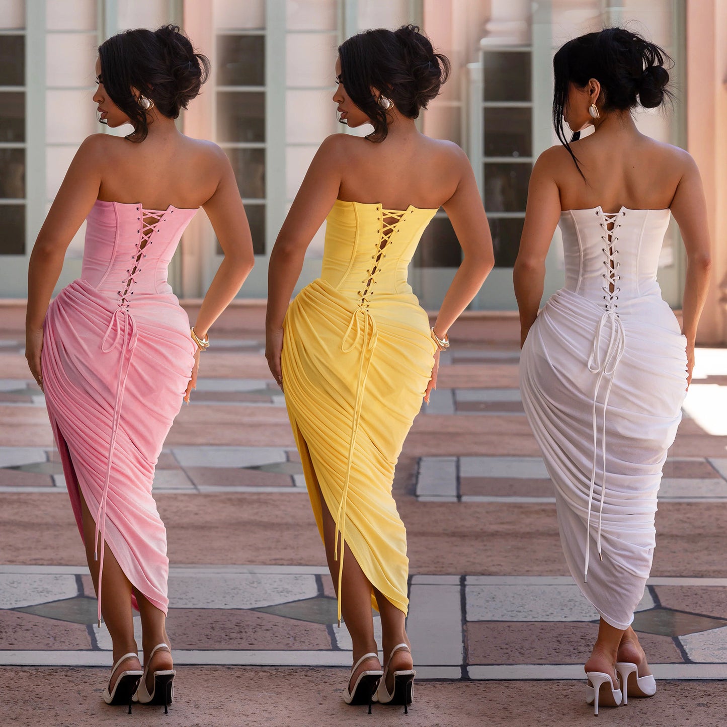 European And American Fashion Women's Sexy Off-Shoulder Tube Top Pleated Bodycon Dress