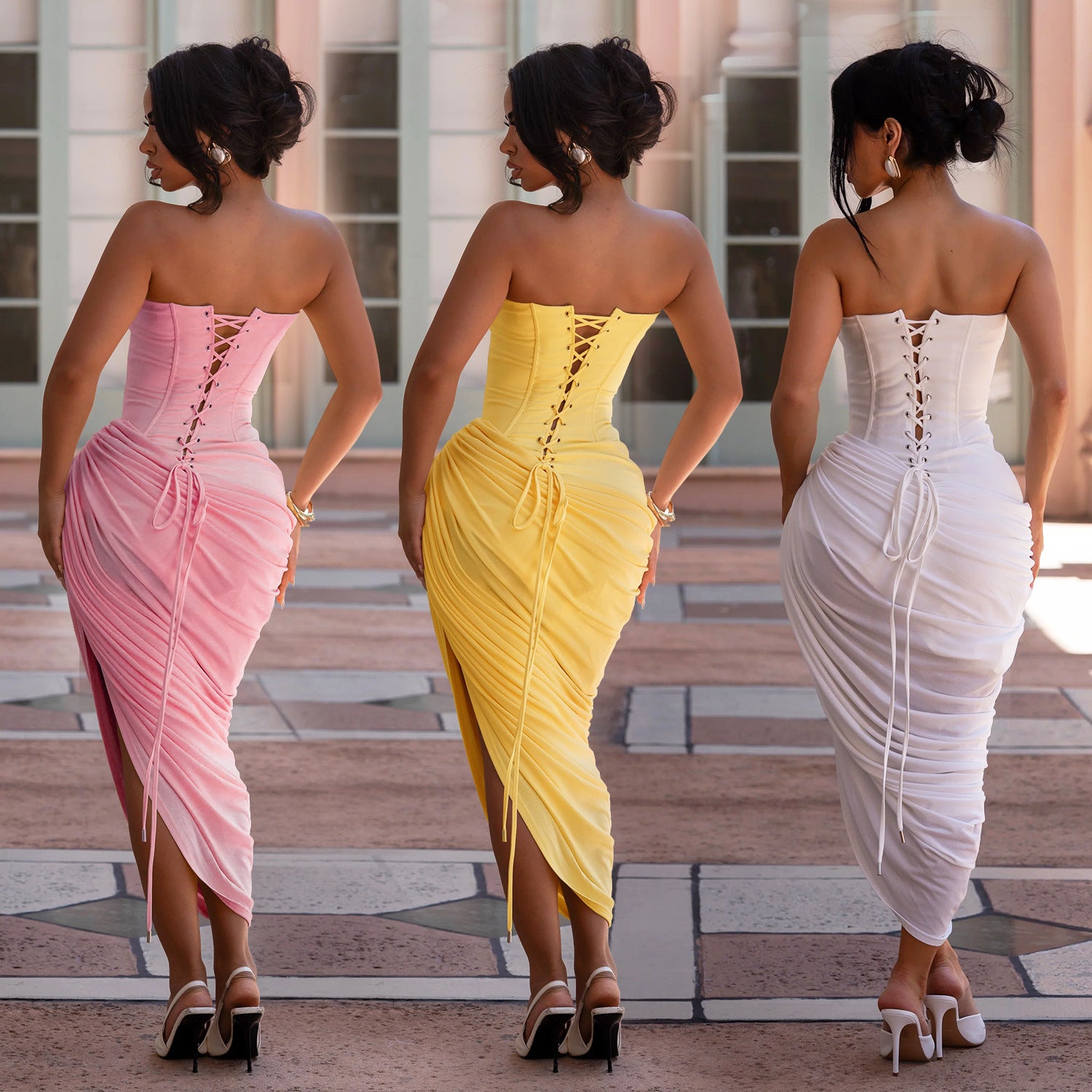 European And American Fashion Women's Sexy Off-Shoulder Tube Top Pleated Bodycon Dress