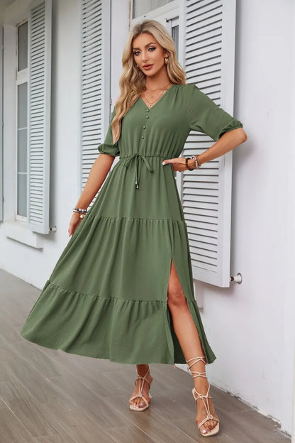 NORDHAVEN™ Women's V-Neck Drawstring Maxi Dress