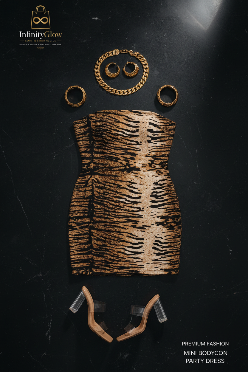 Animal print mini bodycon dress - flat lay product shot