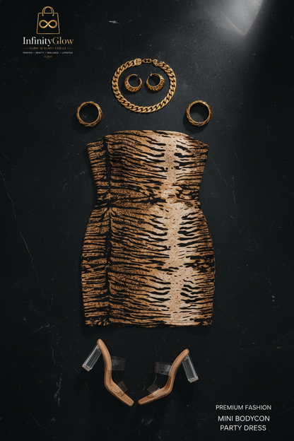 Animal print mini bodycon dress - flat lay product shot